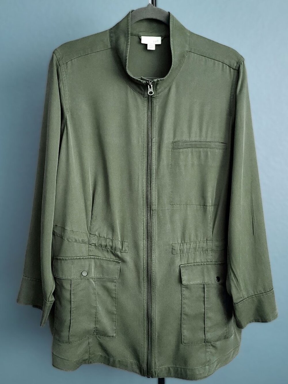 J JILL ~ Olive Green Tencel/Lycocell Utility Jacket ~ Plus Size 1X ~ VGU - Picture 4 of 10